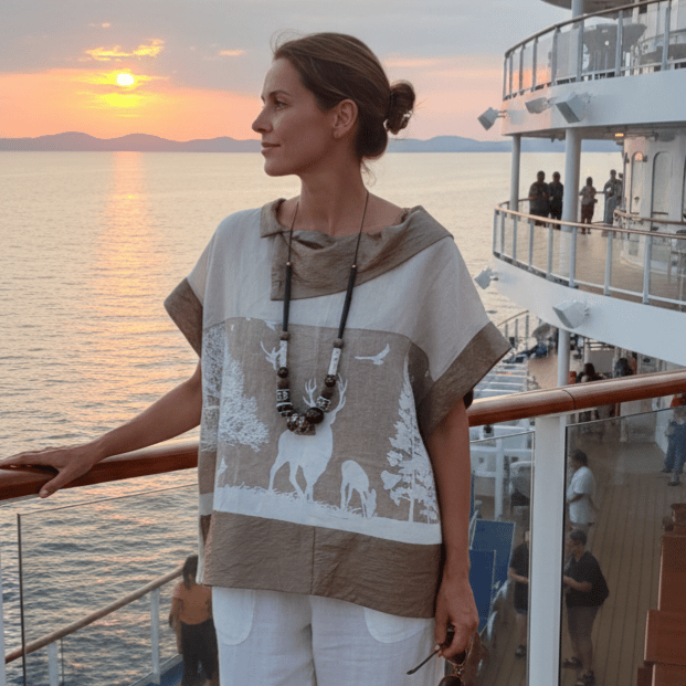 Image of linen beige and white top