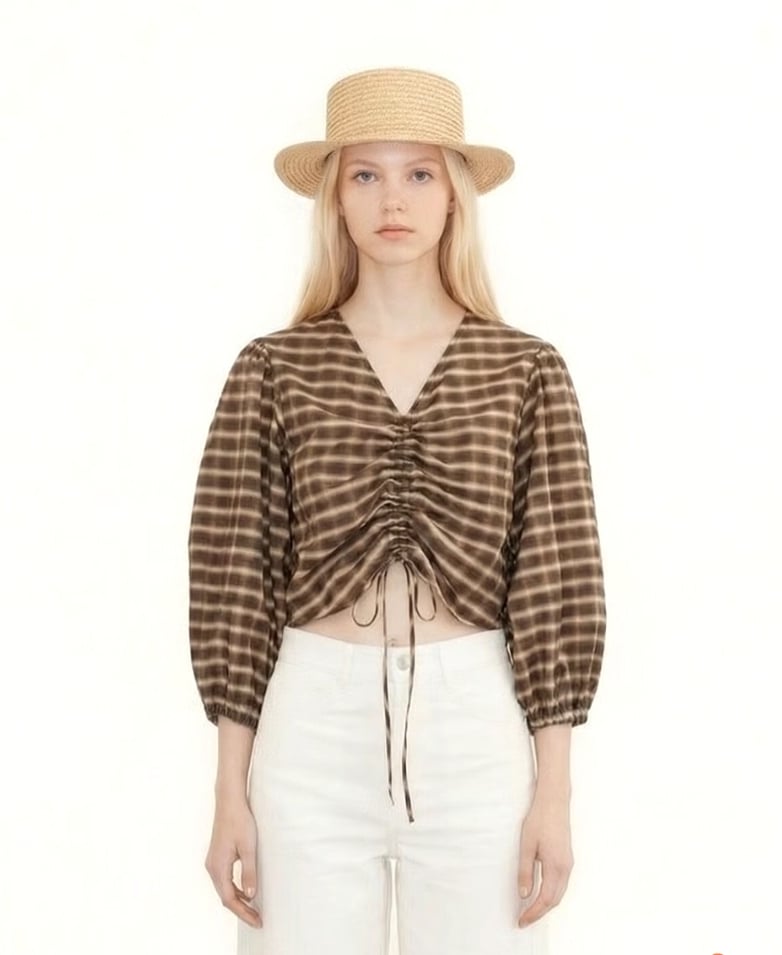Image of 1-Blusa Check V Neck