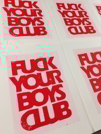 Image 2 of EMMA HARVEY 'Fuck Your Boys Club' [red/pink] Limited edition lino print (2025)