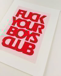 Image 3 of EMMA HARVEY 'Fuck Your Boys Club' [red/pink] Limited edition lino print (2025)