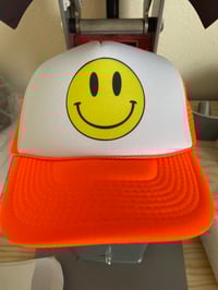 Image 2 of Smiley Face Retro Trucker Hat: Vintage 80s Style Baseball Cap