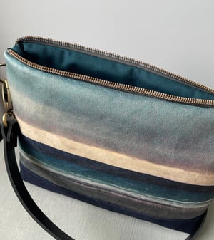 Image of Seascape, large velvet shoulder bag with crossbody strap 