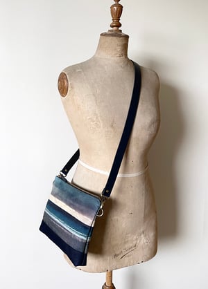 Image of Seascape, large velvet shoulder bag with crossbody strap