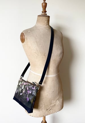 Image of Hydrangea, large velvet shoulder bag with crossbody leather strap 