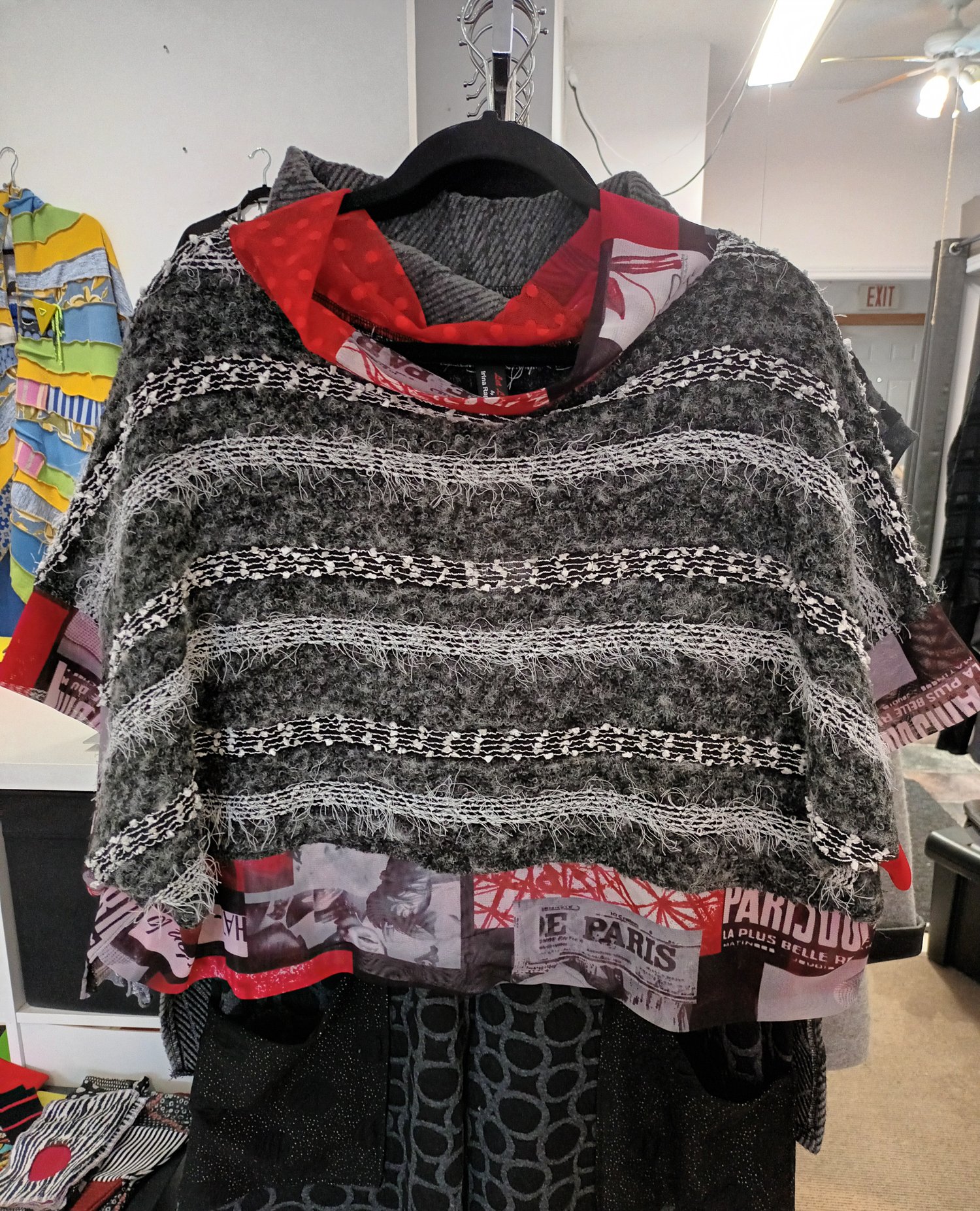 Image of black, red and white collage top