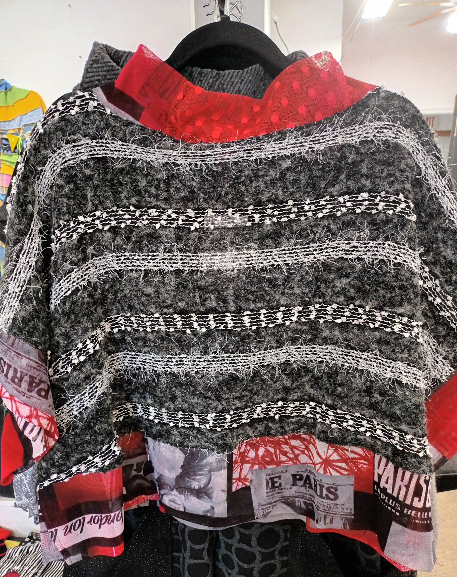 Image of black, red and white collage top