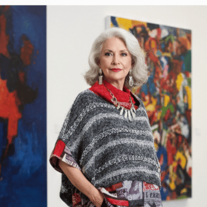 Image of black, red and white collage top