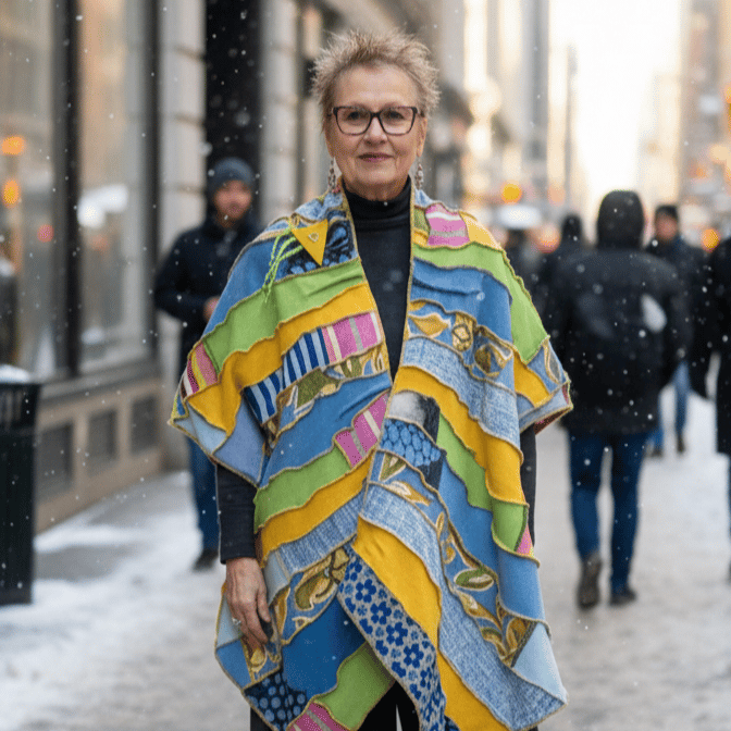 Image of collage shawl, the blues