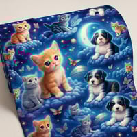 Image 1 of CELESTIAL HEAVEN KITTEN AND PUPPY FABRIC BY THE YARD
