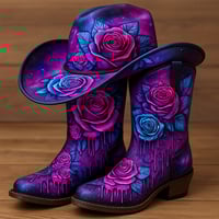 Image 1 of COSMIC ROSE GLOW COWGIRL BOOTS AND HAT SET