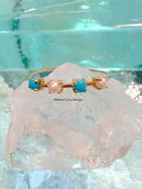 14k solid gold pearl and turquoise ring