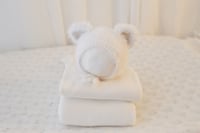 Image 1 of White fluffy ted bonnet and Milk drop set