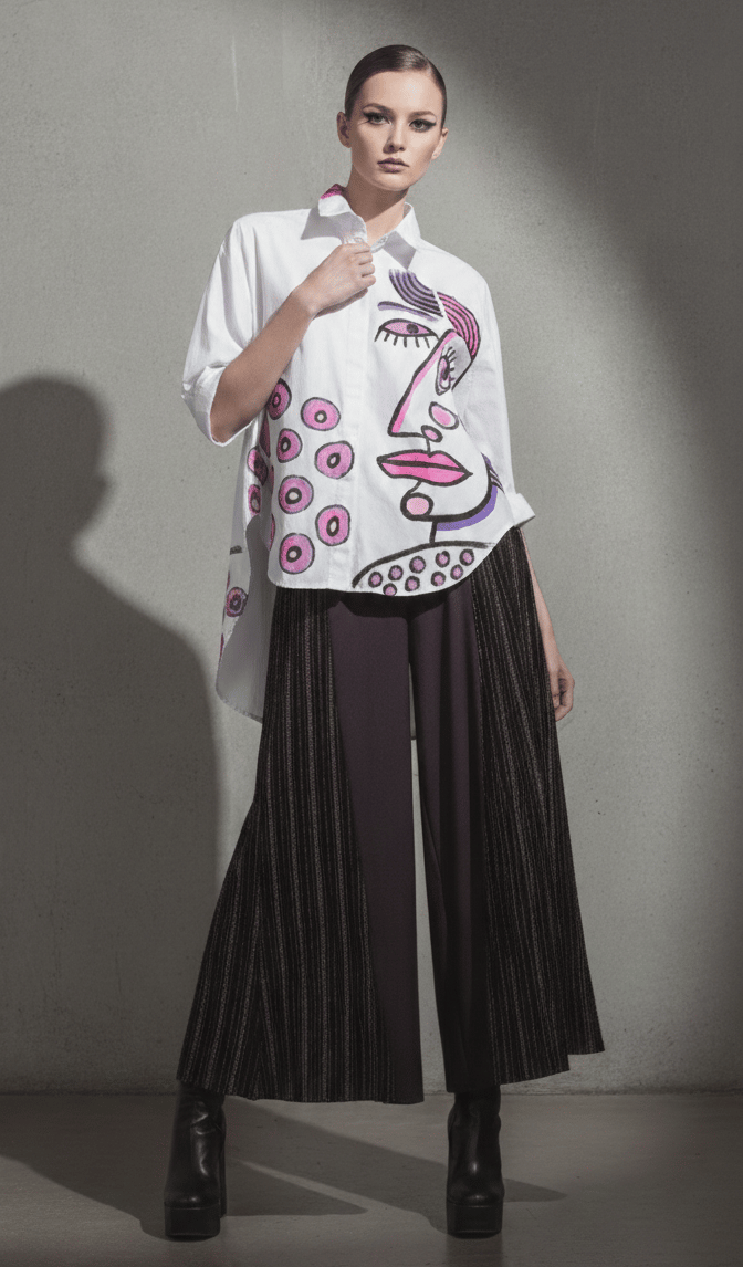 Image of white painted cotton shirt, extra large