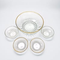 Image 1 of Service à salade de fruits en verre moulé et dorure à décor de boules, 1930 saladier coupelles