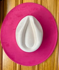 Image 4 of Two Tone Blank Vegan Suede Flat Brim Hats 