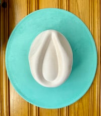 Image 5 of Two Tone Blank Vegan Suede Flat Brim Hats 