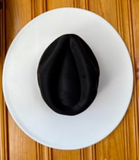 Image 7 of Two Tone Blank Vegan Suede Flat Brim Hats 