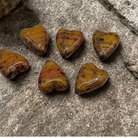 Image 2 of Elongated Czech Glass Heart Beads – Orange Travertine Mix (16x13mm) | Set of 3