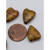 Image 3 of Elongated Czech Glass Heart Beads – Orange Travertine Mix (16x13mm) | Set of 3