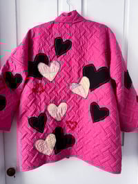 Image 2 of Upcycled Microfiber Fushia Pink Heart Quilt Jacket 