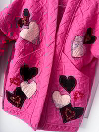 Image 3 of Upcycled Microfiber Fushia Pink Heart Quilt Jacket 