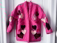 Image 1 of Upcycled Microfiber Fushia Pink Heart Quilt Jacket 