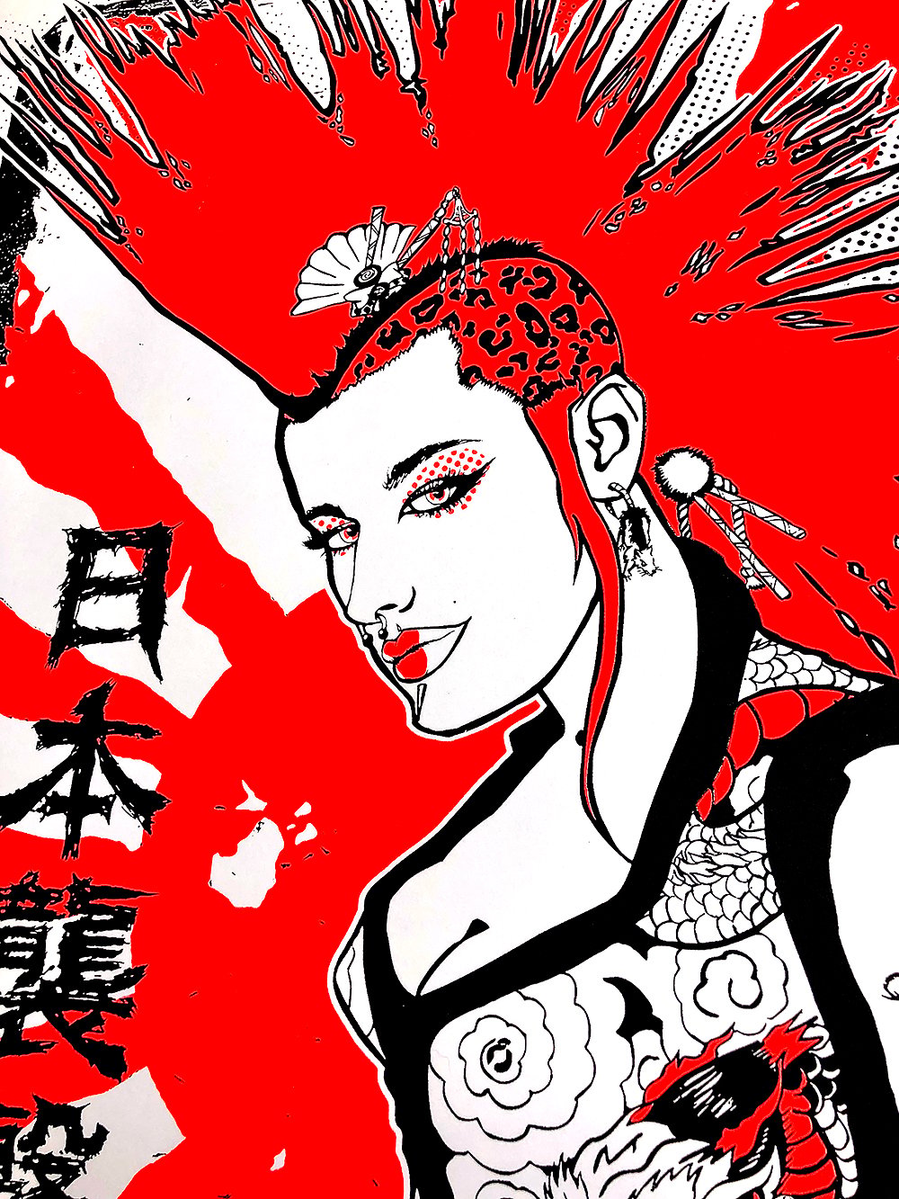 Chase The Dragon Geisha Punk Screen Print | DAWN 11:11