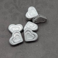 Image 2 of Czech Glass Matte Silver Heart Beads 14x16mm | Crystal Finish | Set of 7