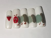 Image 1 of LONG RECTANGLE - HUNGRY HUNGRY CATERPILLAR DESIGN ACRYLIC NAILS