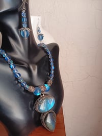 Image 2 of LARGE BLUE LABRADORITE PENDANT, MYSTIC AURA BEADS, PRECIOSA BEADS AND HEMATITE SPACERS 