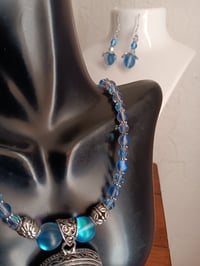 Image 6 of LARGE BLUE LABRADORITE PENDANT, MYSTIC AURA BEADS, PRECIOSA BEADS AND HEMATITE SPACERS 