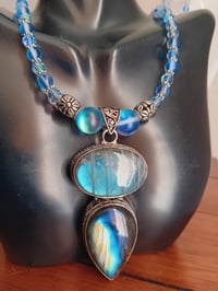 Image 1 of LARGE BLUE LABRADORITE PENDANT, MYSTIC AURA BEADS, PRECIOSA BEADS AND HEMATITE SPACERS 