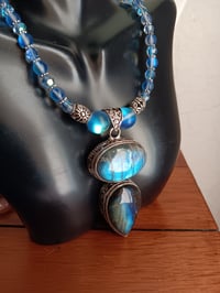 Image 4 of LARGE BLUE LABRADORITE PENDANT, MYSTIC AURA BEADS, PRECIOSA BEADS AND HEMATITE SPACERS 