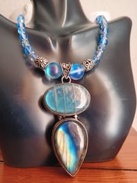 Image 3 of LARGE BLUE LABRADORITE PENDANT, MYSTIC AURA BEADS, PRECIOSA BEADS AND HEMATITE SPACERS 