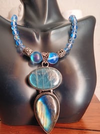 Image 7 of LARGE BLUE LABRADORITE PENDANT, MYSTIC AURA BEADS, PRECIOSA BEADS AND HEMATITE SPACERS 
