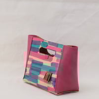 Image 4 of Small grab-handle Clutch multicolored lines