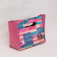 Image 2 of Small grab-handle Clutch multicolored lines