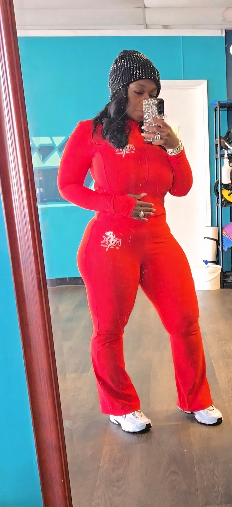 Image of Red Logo Jacket and Leggings Set