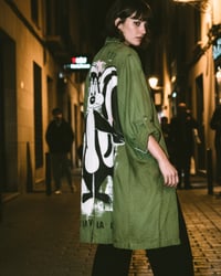 Image 1 of CARTOON UPCYCLED  ¥ UNISEX ¥ VINTAGE TRENCHCOAT ¥ IBIZA¥ HANDPAINTED