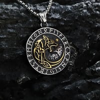 Image 2 of 👑The Armored Kingdom Skoll Hati Wolf Encircled with Runes Necklace-Norse Mythology-Comfortable