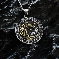 Image 3 of 👑The Armored Kingdom Skoll Hati Wolf Encircled with Runes Necklace-Norse Mythology-Comfortable