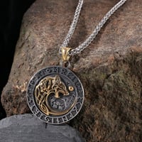 Image 5 of 👑The Armored Kingdom Skoll Hati Wolf Encircled with Runes Necklace-Norse Mythology-Comfortable