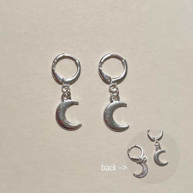 silver crescent moon huggie hoop earrings