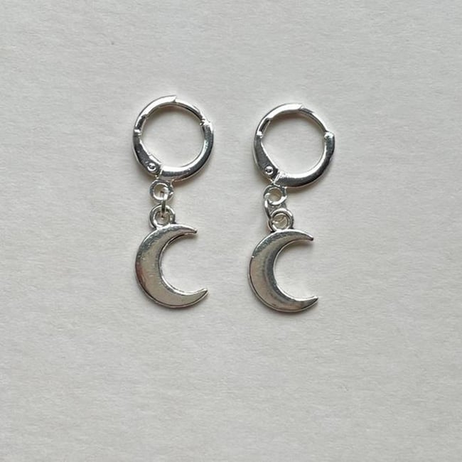silver crescent moon huggie hoop earrings