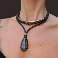 Image 5 of Labradorite Leather Choker Necklace 