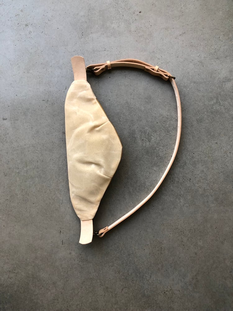 Image of Fanny pack in waxed canvas and pinatex / chest bag / day bag/ with leather shoulder strap