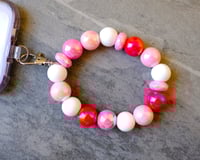 Image 2 of Handmade Cellphone Pink Accessory SET, wristlet, charm, beads, gift, iPhone, Samsung, android, phone