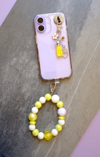 Image 1 of Handmade Cellphone Yellow Accessory SET, wristlet, charm, beads, iPhone, Samsung, android, phone