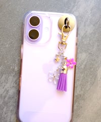 Image 2 of Handmade Cellphone Purple Accessory SET, wristlet, charm, beads, iPhone, Samsung, android, phone