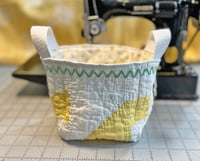Image 3 of Vintage Yellow Quilted Basket with Bunny